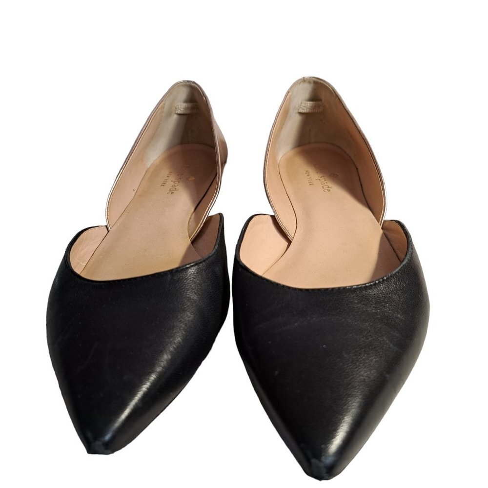 Kate Spade Gavana Black & Gold Leather D'Orsay Pointed Toe Leather Flats 6.5M - Picture 4 of 8